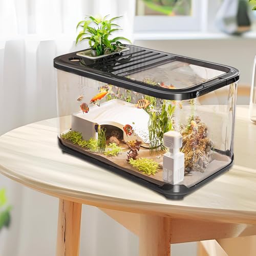 Ancsttu Aquarium Starter Set Mit Belüftungsöffnungen - Betta Fischbehälter - Schildkrötenbecken Mit Treppe Für Aquatische Lebensraum Landschaftungssand Süßwasserkies Pflanzen Deko von Ancsttu