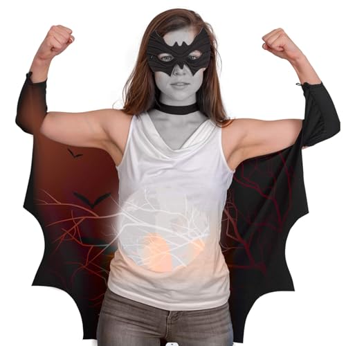 Ancsttu Fledermausflügel Für Kinder,Schwarzer Fledermausflügel Umhang - Gothic Horror Accessoires Für Halloween Partys Vampir Kostüm von Ancsttu