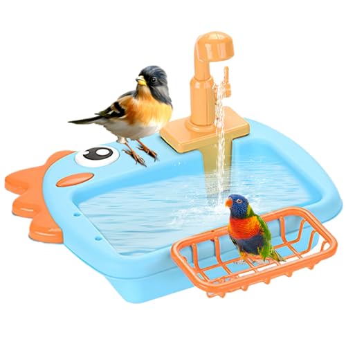 Ancsttu Papageienbad,Vogelbad Mit Wasserhahn - Automatische Haustier Badewanne Mit Wasserhahn Und Futternapf Für Balkon Garten Terrasse Hof Park Innenbereich Ancsttu Papageienbad,Vogelbad Mit Wasserhahn - Automatische Haustier Badewanne Mit Wasserhahn Und Futternapf Für Balkon Garten Terrasse Hof Park Innenbereich von Ancsttu