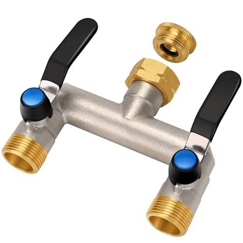 Wasserverteiler 2 Wege, Durchflussstarker Wasserverteiler 2Fach, Verlängerter Griff 3/4 Zoll Adapter für Haus, Hof/Waschmaschine (Großer Strom) von Anderlax