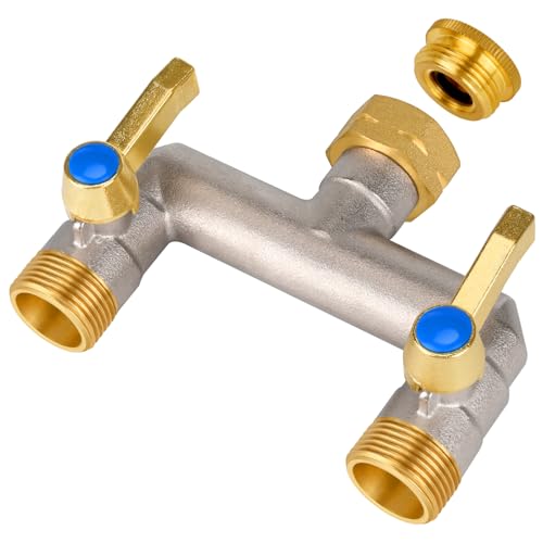 Wasserverteiler 2 Wege, Durchflussstarker Wasserverteiler 2Fach, Verlängerter Griff 3/4 Zoll Adapter für Haus, Hof/Waschmaschine (Großer Strom) von Anderlax