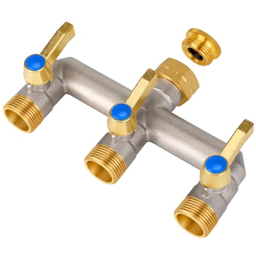 Wasserverteiler 3 Wege, Durchflussstarker Wasserverteiler 3Fach, Verlängerter Griff 3/4 Zoll Adapter für Haus, Hof/Waschmaschine (Großer Strom) von Anderlax