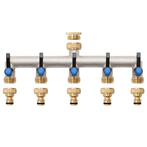 wasserverteiler 5 Wege, Messing Wasseranschluss verteiler, Verlängerter Griff 3/4 Zoll Adapter mit 5 Stück 3/4 Zoll auf 1/2 Zoll Hahnanschluss für Haus, Hof/Waschmaschine wasserverteiler 5 Wege, Messing Wasseranschluss verteiler, Verlängerter Griff 3/4 Zoll Adapter mit 5 Stück 3/4 Zoll auf 1/2 Zoll Hahnanschluss für Haus, Hof/Waschmaschine von Anderlax