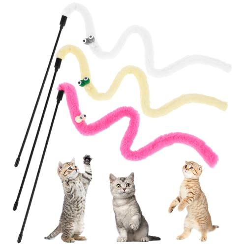 Andibro Katzenstab, 3 Stück Macaron Kätzchenband Multicolor Katzenschnur Spielzeug, Katzenköder Schnur Stick für drinnen trainierende Katzenkätzchen von Andibro