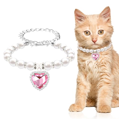 Andibro Perlen Katzenhalsband, Niedliches Strass Welpenhalsband Glänzende Kleine Katzenhalsketten Haustierhalsband Mit Bling Zubehör Für Kätzchen Kleine Hunde Hochzeit Geburtstag Party(Rosa) von Andibro