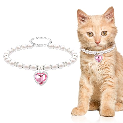 Andibro Perlen Katzenhalsband, Niedliches Strass Welpenhalsband Glänzende Kleine Katzenhalsketten Haustierhalsband Mit Bling Zubehör Für Kätzchen Kleine Hunde Hochzeit Geburtstag Party(Rosa) von Andibro