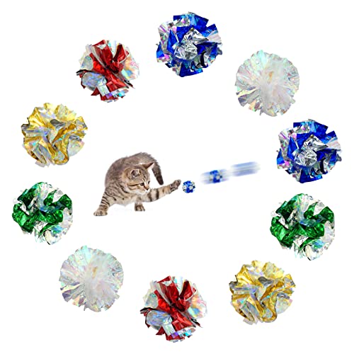 Andiker 10 Katzen-Knisterbälle, 6,3 cm Mylar-Knisterbälle, leicht und glänzend, kann Katzen-Raschelbälle in 5 Farben für Indoor-Katzen, um Fitness zu halten (10 Stück) von Andiker