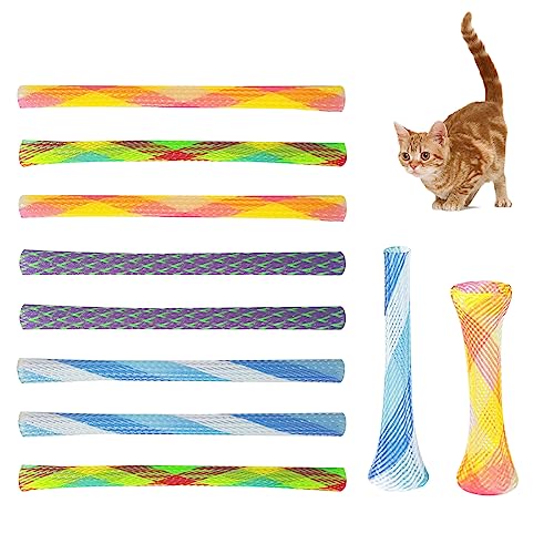 Andiker 10 Stück Katzenschlauchspielzeug, 13 cm Nylon-Netz, teleskopisch, zusammenklappbar, Kunststoff, interaktives Katzenspielzeug für Indoor-Katzen zum Jagen, Beißen und Hüpfen (10 Stück) von Andiker