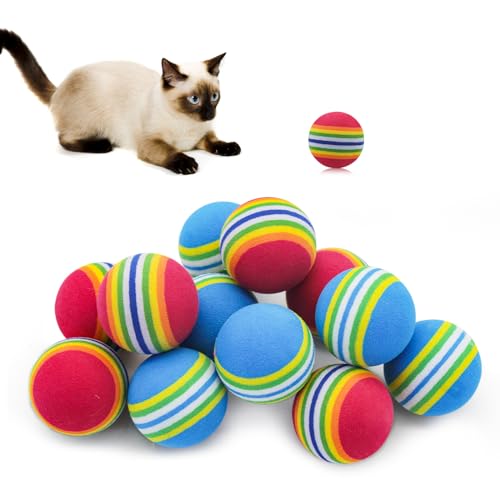 Andiker 12 Pcs Regenbogen Katze Spielzeug Ball, 1.38'' Schaum Katze Ball Spielzeug für Indoor Katze, Bunte Haustier Schaum Ball für Kätzchen Hund Welpen Spiel Sport Chase Training (Rot+Blau) von Andiker