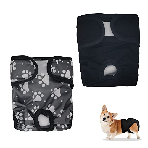 Andiker Wiederverwendbare Windeln für Hündinnen, waschbar und verstellbar, für kleine, mittelgroße und große Hunde, Pfotenabdruck + Schwarz, Größe M, 2 Stück von Andiker