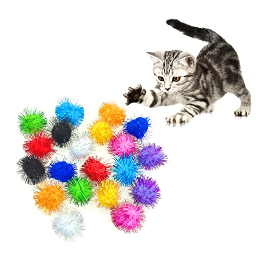 Andiker Katzenspielzeug mit silberfarbenen Pailletten, 4,5 cm, Pailletten, mit Bommel und Kugelaufen, Katzenminze, 20 Stück von Andiker