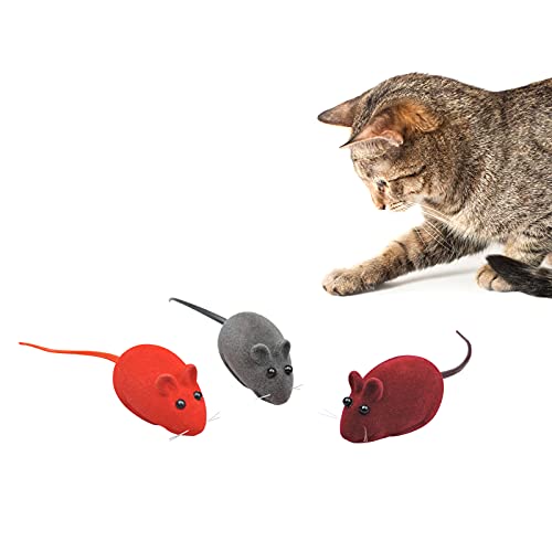 Andiker 3 x Katzenmaus-Spielzeug, beflockt, quietschende Maus, Katzenspielzeug, 3 zufällige Farben, weiches kleines Katzenspielzeug für Indoor-Katzen, interaktives Katzenspielzeug für Katzen und von Andiker