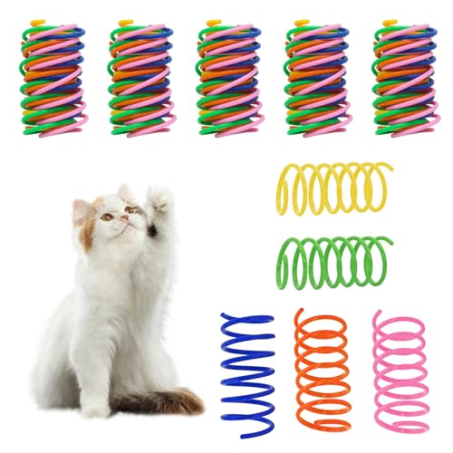 Andiker 30 Stück Katzenspiralfeder, buntes und langlebiges Katzenfederspielzeug, Kunststoff-Katzenspielzeug für Indoor-Katzen, zum Schlagen, Beißen, Jagen, um Zeit zu vertreiben und fit zu bleiben, von Andiker