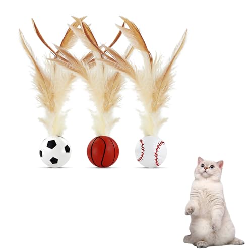 Andiker 3PCS Katze Bouncy Ball mit Feder, Bunte Katze Feder Ball Spielzeug-Set mit Guten elastischen für die Ausübung Chasing Kauen, interaktive Katze Spielzeug für Indoor-Katzen (M) von Andiker