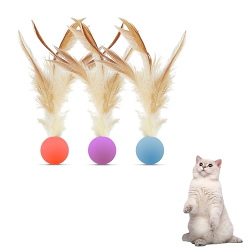 Andiker 3PCS Katze Bouncy Ball mit Feder, Bunte Katze Feder Ball Spielzeug-Set mit Guten elastischen für die Ausübung Chasing Kauen, interaktive Katze Spielzeug für Indoor-Katzen (S) von Andiker