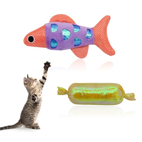 Andiker Cat Catnip Spielzeug, Katze Fisch Spielzeug mit Crinkle Shine Ring Papier zu Machen Sound Katze kauen für Ihre Katzen zu kauen und fangen interaktive Katze (2PCS) von Andiker