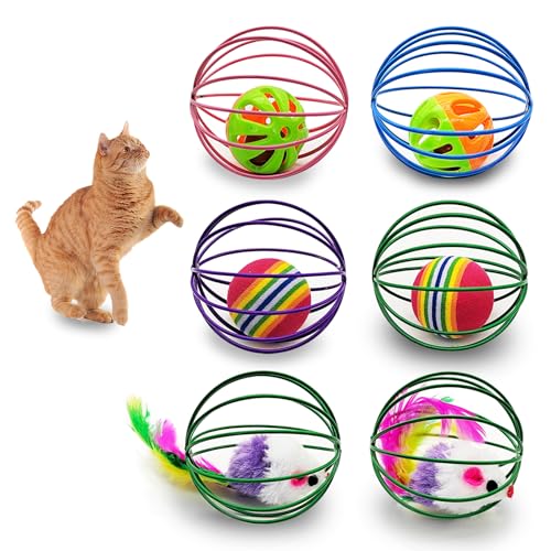 Andiker 6Pcs Katze Frühling Spielzeug, 2.1'' Bunte Katze Frühling Bälle mit Mäusen&Bell Ball&Regenbogen Ball Metall Käfig Bälle Frühling Katze Spielzeug für Katze Kicking Übung (Zufallsfarbe 1) Andiker 6Pcs Katze Frühling Spielzeug, 2.1'' Bunte Katze Frühling Bälle mit Mäusen&Bell Ball&Regenbogen Ball Metall Käfig Bälle Frühling Katze Spielzeug für Katze Kicking Übung (Zufallsfarbe 1) von Andiker