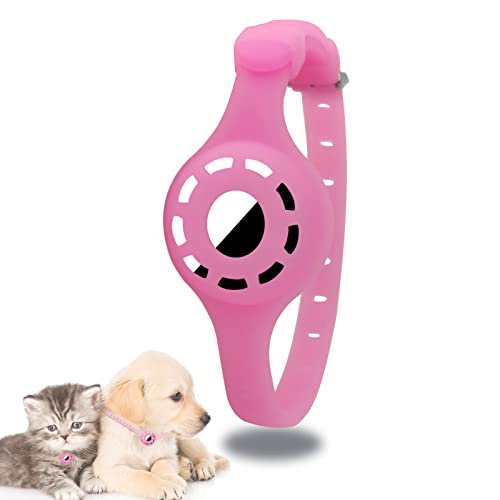 Andiker Airtag-Katzenhalsband, Airtag-kompatibles Katzenhalsband, verstellbare Anti-Lost-Silikon-Schutzhülle für Apple Airtag, GPS-Tracking-Katzenhalsband-Zubehör für Katzen und Hunde (Rosa) von Andiker
