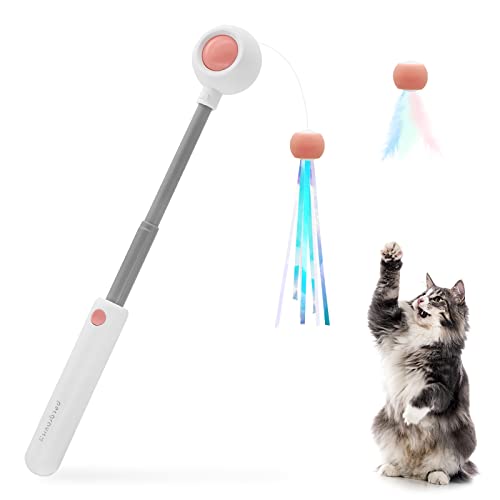 Andiker Einziehbarer Katzenstab mit Ersatzkopf - Teaser Stick, Federspielzeug, interaktives Spielzeug für Indoor-Katzen, Linderung von Langeweile und Bewegung (Rosa) von Andiker