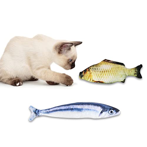 Andiker Fisch Spielzeug für Katze, 2 Stück interaktive Plüschtiere für Katzen Simulation Fisch Katzenminze Kauspielzeug Nette Katze Lustiges Spielzeug (Crucian + Saury) von Andiker