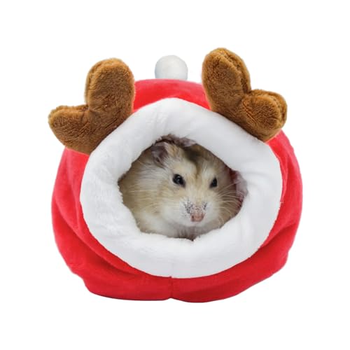 Andiker Hamster Bett, 9 * 9 * 10CM Halbgeschlossene Mini Hamster Sofa Höhle mit Abnehmbarer Bettwäsche, weiches Schlafnest für Igel, Eichhörnchen, kleine Haustiere (Weihnachtsrot) von Andiker