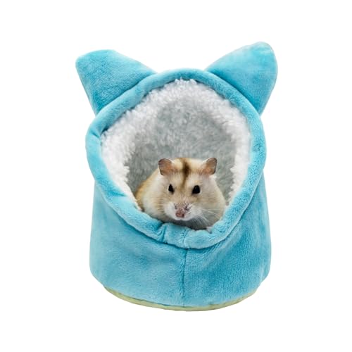 Andiker Hamster Bett, 9 * 9 * 10CM Halbgeschlossene Mini Hamster Sofa Höhle mit Abnehmbarer Bettwäsche, weiches Schlafnest für Igel, Eichhörnchen, kleine Haustiere (blau) von Andiker