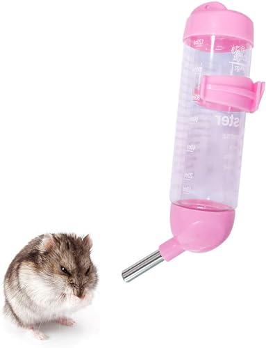 Andiker Hamster-Spenderflasche, kein Tropfen, Kunststoff, hängende Wasserflasche, automatischer Wasserflaschenspender, Käfigschale mit 2 rollenden Bällen für Kaninchen, Chinchilla (125 ml, rosa) von Andiker