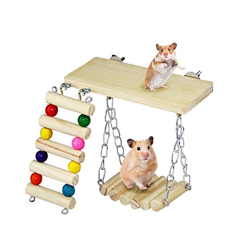 Andiker Hamster-Übungsspielzeug, zum Aufhängen, aus Holz, für Kleintiere, Meerschweinchen, Käfigzubehör, Langeweile, für Rennmäuse, Eichhörnchen, Ratten, Hamster, Chinchilla, 3 Stück von Andiker