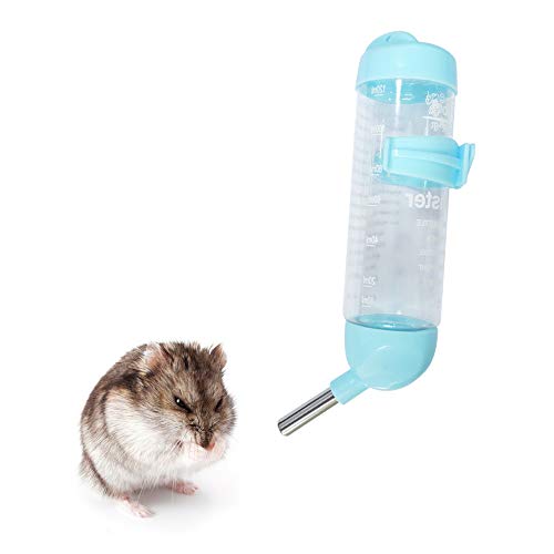 Andiker Hamster Wasserspender, Tropffreie Plastik Hängende Wasserflasche 125 ml Automatische Wasserflasche Käfigschale mit 2 Rollkugeln, Geeignet für Kleintiere Nagertrinkflasche (125ml, Blau) von Andiker