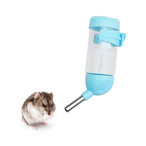 Andiker Hamster Trinkflasche, Tropffreie Plastik Hängende Wasserflasche 80 ml Automatische Wasserflasche Käfigschale mit 2 Rollkugeln, Geeignet für Kleintiere Nagertrinkflasche (80ml, Blau) von Andiker