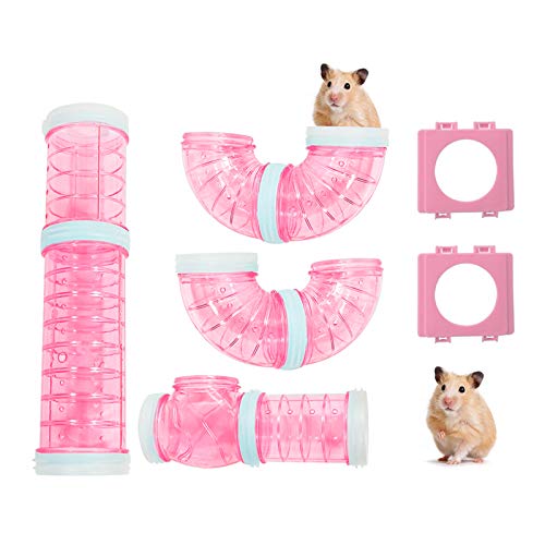 Andiker Hamsterschläuche Kit mit 2 Rohrverbindungsplatten, Abenteueraußenrohr-Set kreatives, Hamsterkäfig-Zubehör, Hamster-Spielzeug (Pink) von Andiker