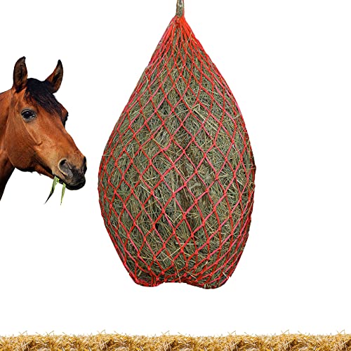 Andiker Heunetz für Pferde 38 Inches, Slow Feed ideal für artgerechte Fütterung, verbesserte Verdauung, Heusack Futtersack Ponys, leichtfuttrige Pferde, Ziegen, Tiere (rot) von Andiker