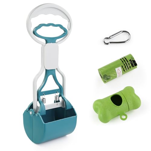 Andiker Hund Pooper Scooper mit kurzem Griff, 10.26 hoch Dual-Feder Haustier Pooper Scooper mit 1 Rolle von Hund Poop Bag und EIN Spender einfach zu bedienen Hund Poop Scooper (Grün) von Andiker