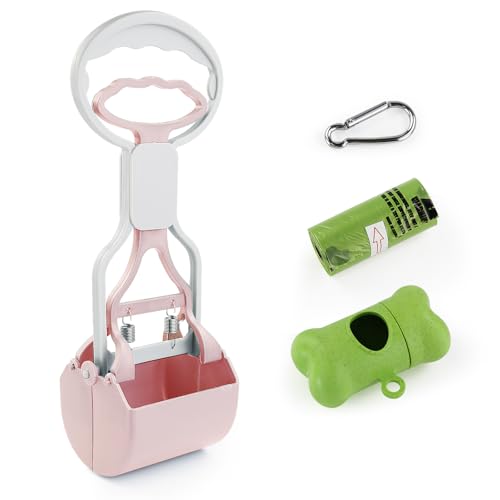 Andiker Hund Pooper Scooper mit kurzem Griff, 10.26 hoch Dual-Feder Haustier Pooper Scooper mit 1 Rolle von Hund Poop Bag und EIN Spender einfach zu bedienen Hund Poop Scooper (Lila) von Andiker