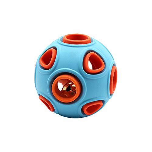 Andiker Hundeball, interaktives Hund Spielzeug mit Glocke, Gummiball, Hundebälle Hüpfball, Haustier-Sportspiele Intelligenzball IQ Bissbeständiges Spielzeug für Haustier-Kauspielzeug (L, Blau) von Andiker