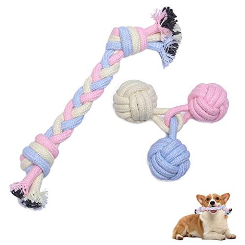 Andiker Hundespielzeug aus Seil, Baumwolle, für Langeweile, Knoten-Design, Kauspielzeug für aggressive Kauer für kleine und mittelgroße Rassen, 2 Stück (B) von Andiker