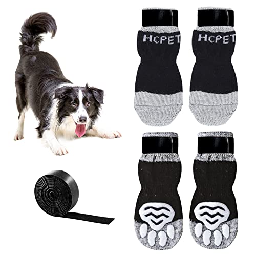 Andiker Indoor Anti-Rutsch Hundesocken, 2 Paare Pfotenschutz Haftsocken 8 Größen von S bis 5XL, weiche Haustierpfotenschutz für kleine und mittlere Hunde, XL von Andiker