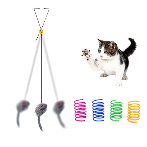 Andiker Interaktives Katzenspielzeug für Indoor-Katzen, dreieckiger Haken, Türrahmen, Katzenspielzeug mit verstellbarem elastischem Seil, Katzenmausspielzeug und 4 Katzenfedern, selbstspielendes von Andiker
