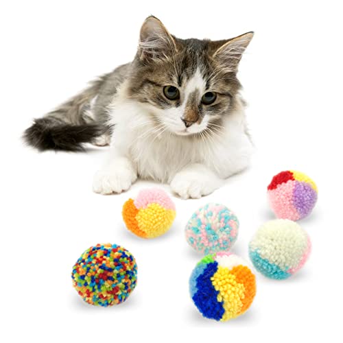 Andiker Katzenbälle in verschiedenen Farben, interaktives buntes Wollgarn, Katzenbälle, Pom-Pom-Katzenbälle, Jagd-Spielzeug für Indoor-Katzen, 6 Stück von Andiker