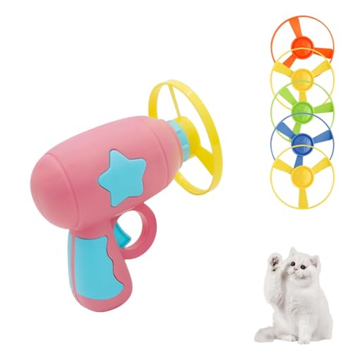 Andiker Katzen-Apportierspielzeug, interaktives Katzenspielzeug mit 5 bunten fliegenden Propellern zur Bereicherung der Katze, fliegende Untertasse, Spielzeug für Katze zum Training und Jagen (Rosa) von Andiker