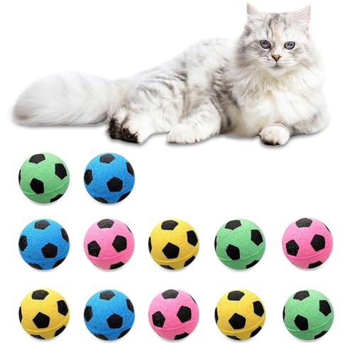 Andiker Katzen-Fußball-Spielzeug, weich, geräuschfrei, gut federnd, interaktives Katzenspielzeug für Indoor-Katzen, reduziert Langeweile und Stress (12 Stück) von Andiker