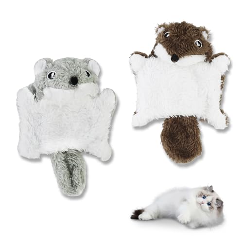 Andiker Katzen-Plüschtier, niedliches fliegendes Eichhörnchen-Form, Katzen-Kauspielzeug mit Pfeife und Knisterpapier, interaktives Katzenspielzeug für Indoor-Katzen und Kätzchen, um Beißspiele zu von Andiker