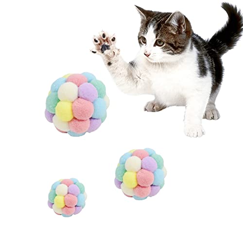 Andiker Katzenball-Spielzeug, 3 handgefertigte Bunte Wollgarnbälle SML-Größe für Katzen, die Übung und Kratzspielzeug Machen, interaktives Jagd- und Kauspielzeug in Glocke, Katzenspielzeug für von Andiker
