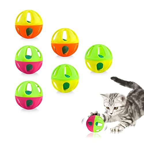 Andiker Katzenball-Spielzeug mit Glöckchen, 6 Stück, Premium-Kunststoff, Glöckchen, Bälle für Katzentraining und Training, verschiedene Farben, interaktive Katzenbälle mit Glocke innen, für von Andiker