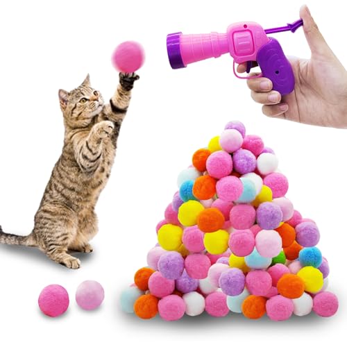Andiker Katzenballwerfer, 100 Stück, 3 cm, Plüsch, bunte Katzen-Pom-Bälle, Werfer, Katzenspielzeug für Indoor-Katzen, interaktives Katzenspielzeug für Indoor-Katzen, um fit zu bleiben, von Andiker