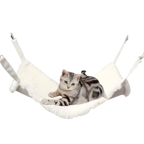 Andiker Katzenhängematte, wendbare Katzenkäfig-Hängematte mit Metallhaken für Katzen zum Schlafen und Spielen, 55 x 48 cm, doppelseitiges hängendes Katzenbett zum Aufhängen in Käfigen oder unter von Andiker