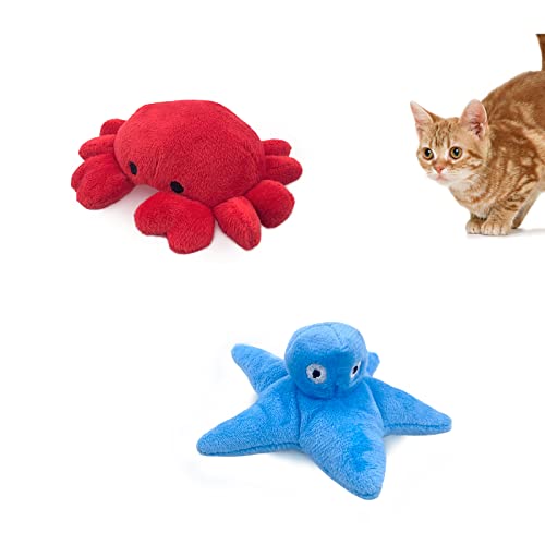 Andiker Katzenminze-Spielzeug, 2 Stück, weiche Krabbe und Seestern, Geschenke und Katzenliebhaber, interaktives Katzenminze-Spielzeug (Krabbe + Seestern) von Andiker