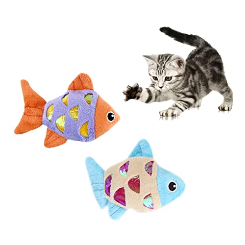 Andiker Katzenminze-Spielzeug, 2 kleine Katzen-Fischspielzeuge mit Knisterglanz-Ringpapier, um Geräusche zu machen, um Ihre Katzen Augen zu fangen und für Ihre Katzen zum Kauen und Fangen interaktives von Andiker