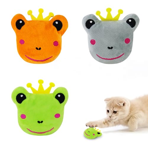 Andiker Katzenminze-Spielzeug, interaktives Spielzeug für Indoor-Katzen, weiches Plüsch-Kauspielzeug mit Knisterpapier zur Linderung von Stress, reduziert Langeweile, Zahnen (Frösche) von Andiker