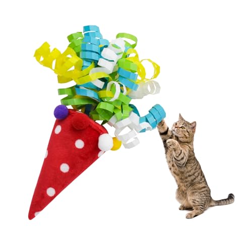 Andiker Katzenminze-Spielzeug für Katzen, interaktives Katzenspielzeug mit buntem Band zum Verfolgen und Tragen, 17 cm, Katzenspielzeug, Feuerwerk, Kegelform, Spielzeug für Indoor-Katzen zum Spielen von Andiker